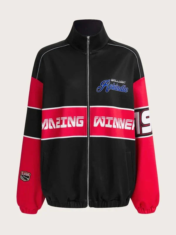 Coolane Letter Graphic Patched Detail Colorblock Jacket