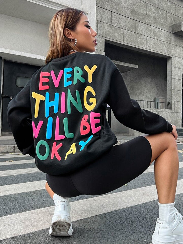 Slogan Graphic Drop Shoulder Sweatshirt