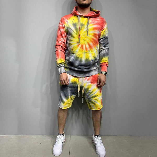 Tie-Dye Hoodie Casual Color Block Winter Men's Outfit