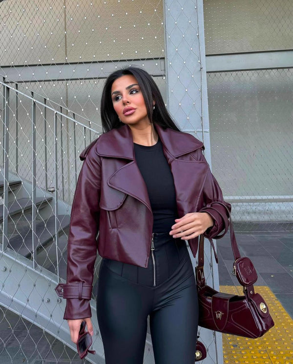 Mini burgundy leather jacket in luxury style